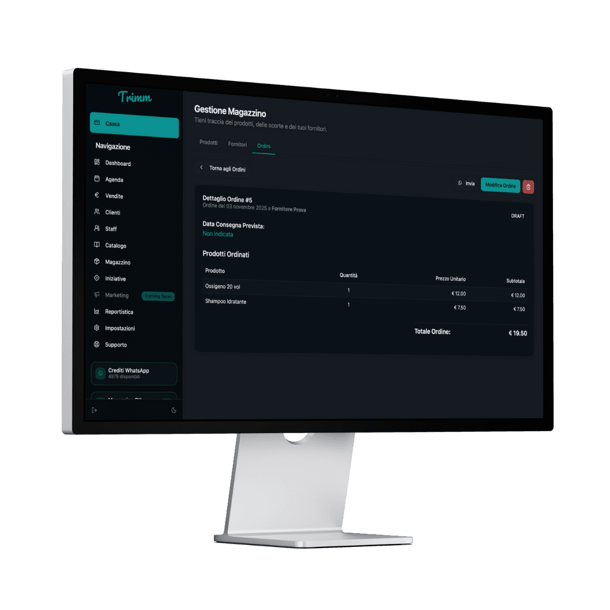 Screenshot della funzionalità Magazzino e Checkout
